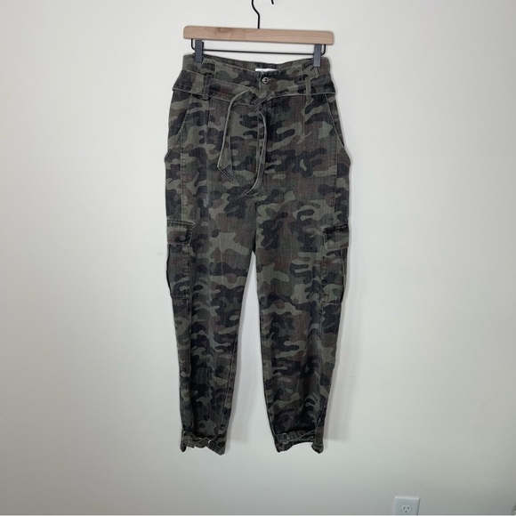 Zara The Joy PaperBag Pants Jeans Camo Denim Relaxed Fit Tapered Leg High waist - Picture 2 of 15